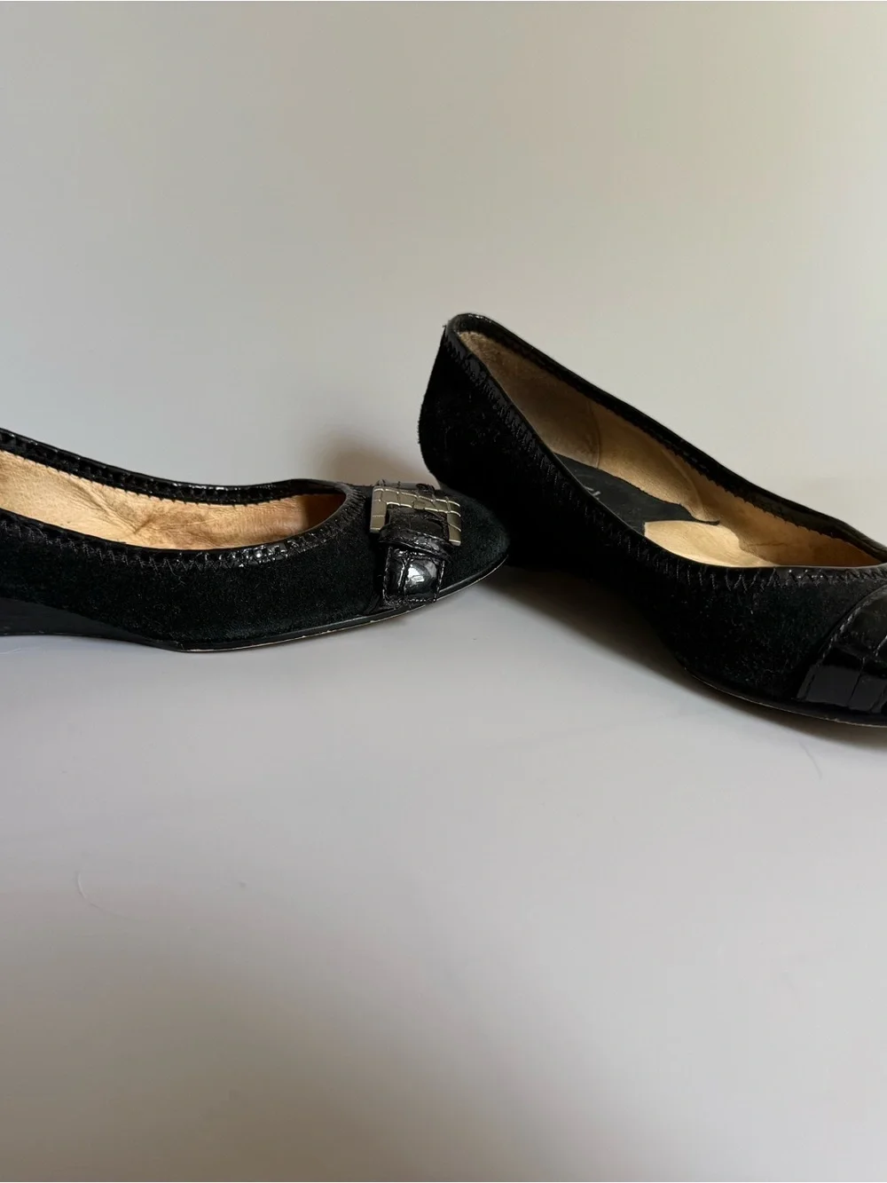 Michael Kors Black Suede Ballet Flats with Metallic Buckle